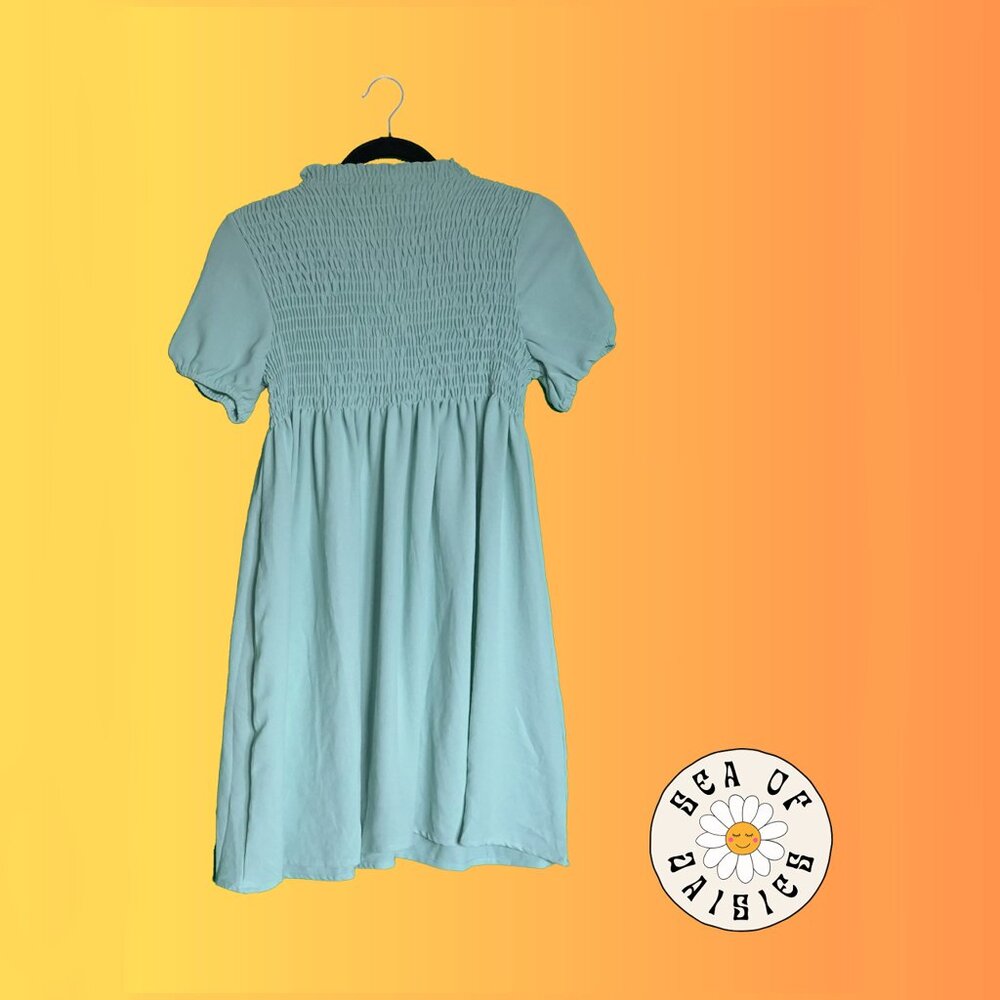 Nasty Gal Shirred Puff Sleeve Mini Smock Dress in Mint Size 6